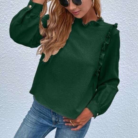 Green Ruffle Detail Blouse - Picture 6 of 8